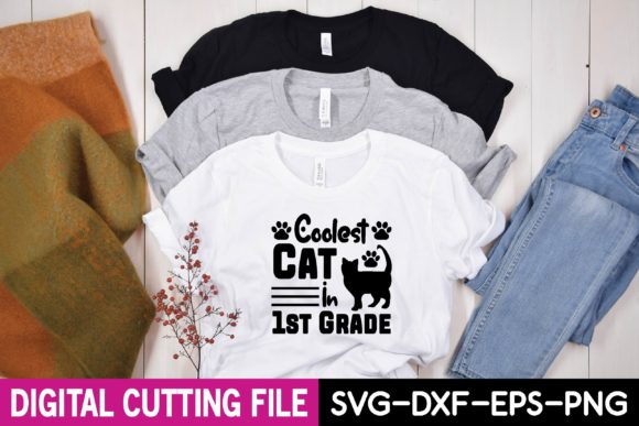 Coolest Cat in 1st Grade Svg Graphics for T-Shirt Designs
